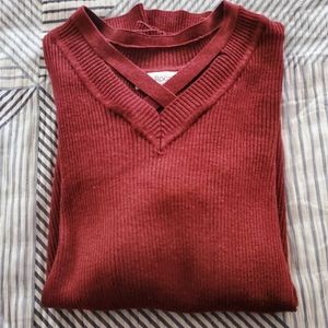 Crimson Criss Cross Rib knit Sweater